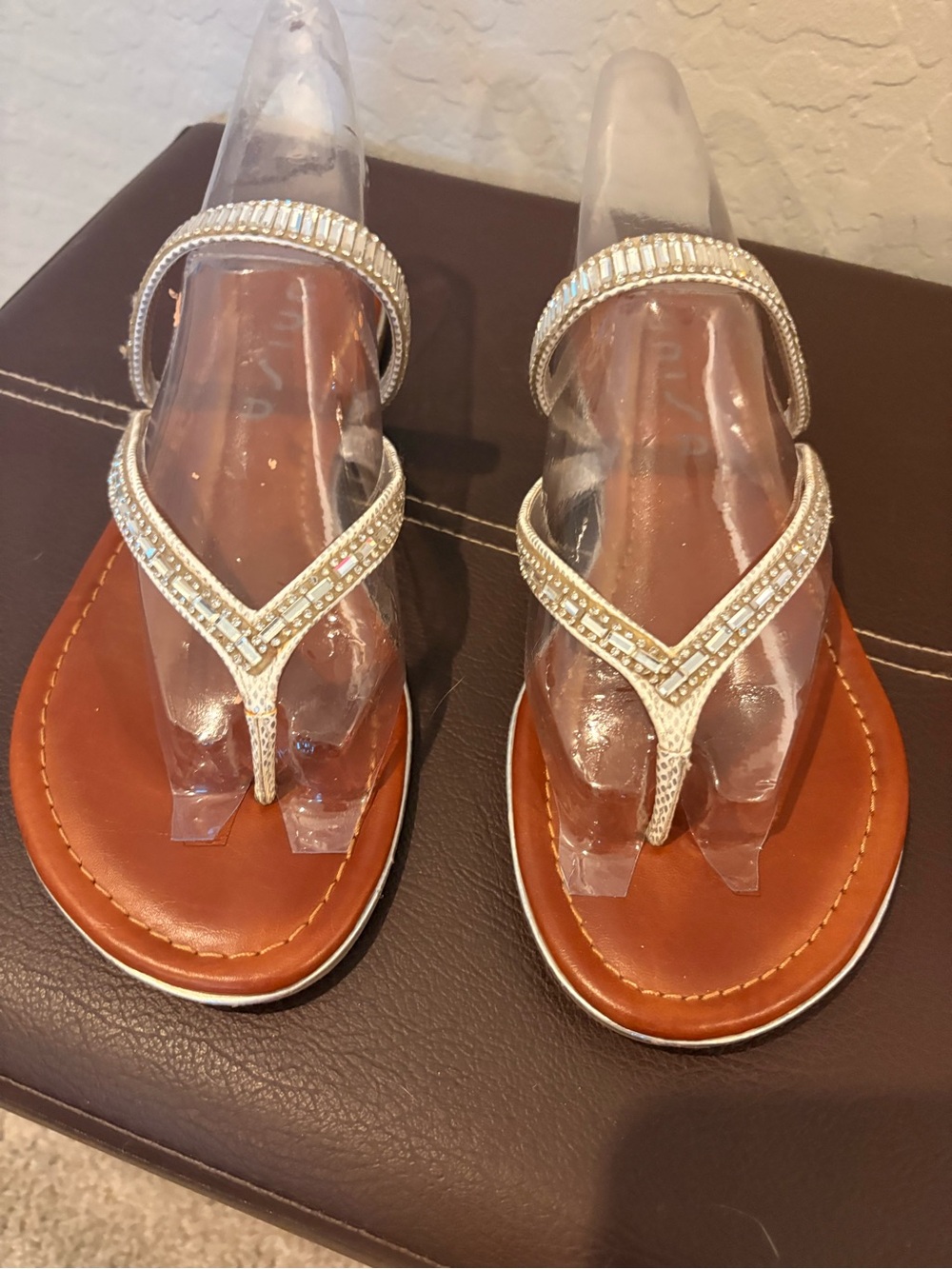 Unisa Beige Crystal-Trim Thong Sandals